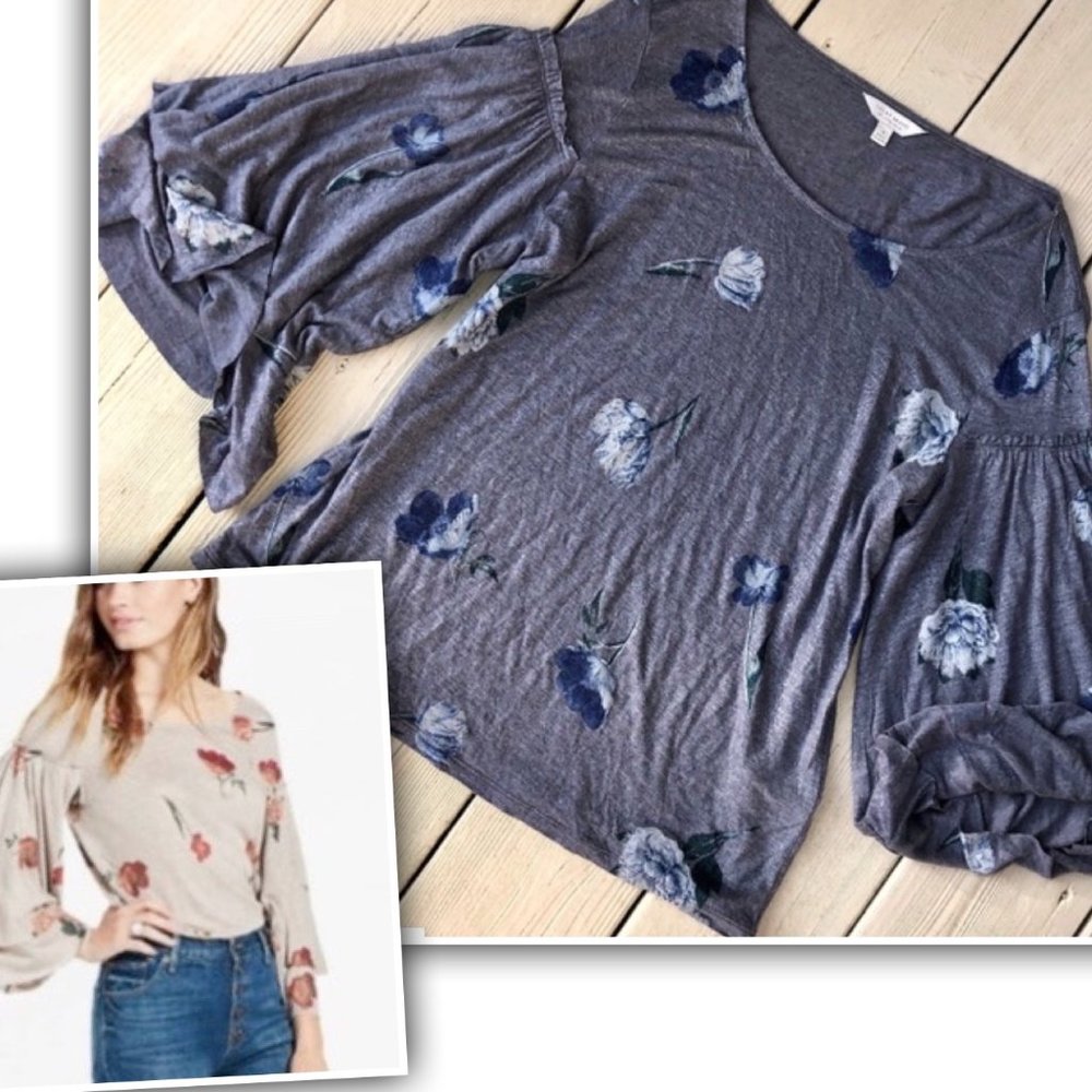 Lucky Brand Duque Floral Tier Bell Sleeve, Small, Like New - Picture 2 of 8